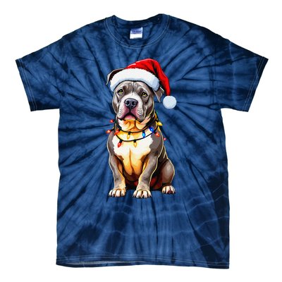 Funny Pitbull Pittie Santa Dog Lover Xmas Christmas Lights Tie-Dye T-Shirt