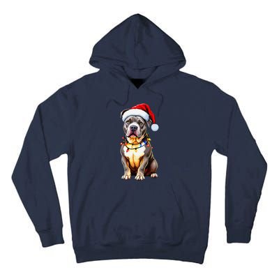 Funny Pitbull Pittie Santa Dog Lover Xmas Christmas Lights Tall Hoodie