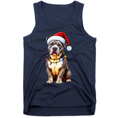 Funny Pitbull Pittie Santa Dog Lover Xmas Christmas Lights Tank Top