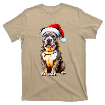 Funny Pitbull Pittie Santa Dog Lover Xmas Christmas Lights T-Shirt