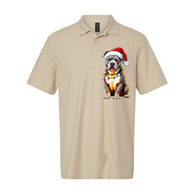 Funny Pitbull Pittie Santa Dog Lover Xmas Christmas Lights Softstyle Adult Sport Polo