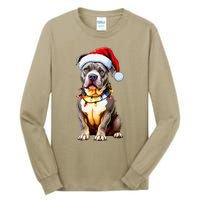 Funny Pitbull Pittie Santa Dog Lover Xmas Christmas Lights Tall Long Sleeve T-Shirt