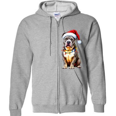 Funny Pitbull Pittie Santa Dog Lover Xmas Christmas Lights Full Zip Hoodie