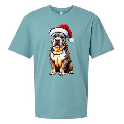 Funny Pitbull Pittie Santa Dog Lover Xmas Christmas Lights Sueded Cloud Jersey T-Shirt