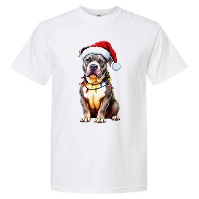 Funny Pitbull Pittie Santa Dog Lover Xmas Christmas Lights Garment-Dyed Heavyweight T-Shirt