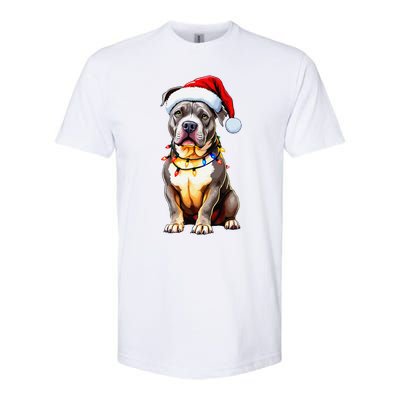 Funny Pitbull Pittie Santa Dog Lover Xmas Christmas Lights Softstyle CVC T-Shirt