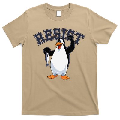 Funny Penguin Protest Resist Penguin Holding Fish Gr T-Shirt