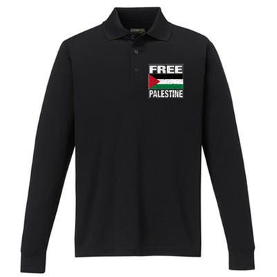 Free Palestine Palestine Flag I Love Palestine Gaza Gift Performance Long Sleeve Polo