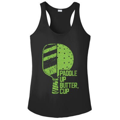Funny Pickleball Paddle Up Butter Cup Ladies PosiCharge Competitor Racerback Tank