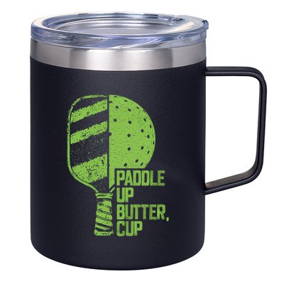 Funny Pickleball Paddle Up Butter Cup 12oz Stainless Steel Coffee Mug