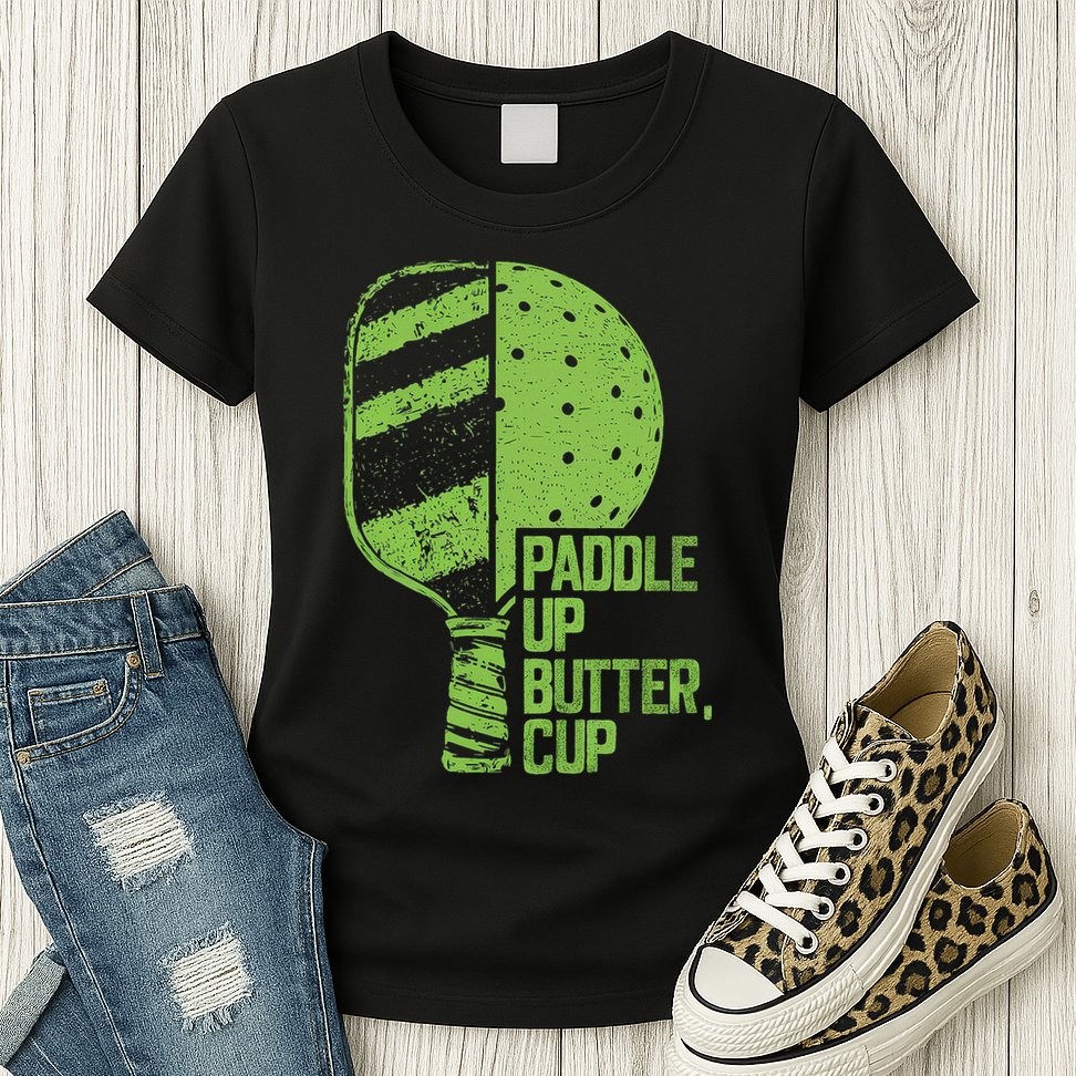Funny Pickleball Paddle Up Butter Cup Womens T-Shirt
