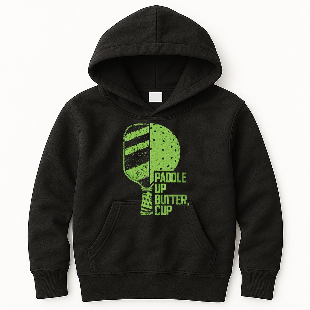 Funny Pickleball Paddle Up Butter Cup Kids Hoodie