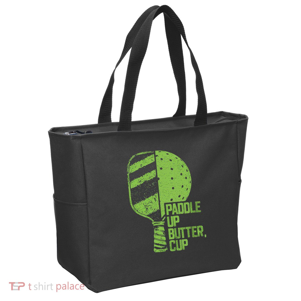 Funny Pickleball Paddle Up Butter Cup Zip Tote Bag