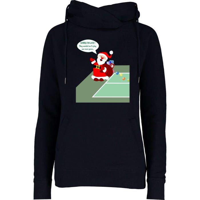 Fun Pickleball | Pickleball Santa | Pickleball Holiday | Pickleball Gift | Great Womens Funnel Neck Pullover Hood