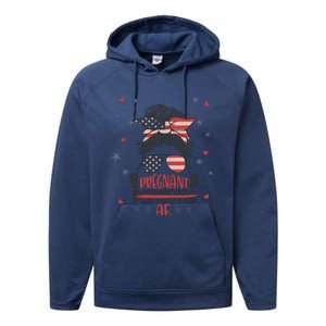 Funny Pregnant Patriotic Messy Bun Woman Performance Fleece Hoodie