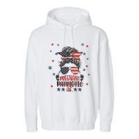 Funny Pregnant Patriotic Messy Bun Woman Garment-Dyed Fleece Hoodie