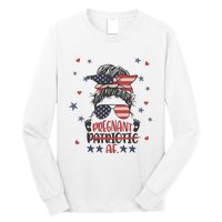 Funny Pregnant Patriotic Messy Bun Woman Long Sleeve Shirt