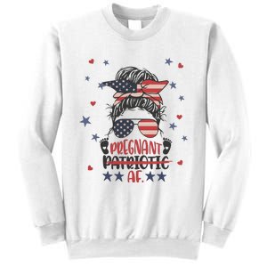 Funny Pregnant Patriotic Messy Bun Woman Sweatshirt