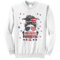 Funny Pregnant Patriotic Messy Bun Woman Sweatshirt