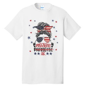 Funny Pregnant Patriotic Messy Bun Woman Tall T-Shirt