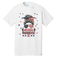 Funny Pregnant Patriotic Messy Bun Woman Tall T-Shirt