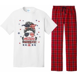 Funny Pregnant Patriotic Messy Bun Woman Pajama Set