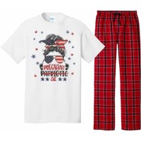 Funny Pregnant Patriotic Messy Bun Woman Pajama Set