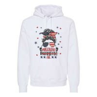 Funny Pregnant Patriotic Messy Bun Woman Premium Hoodie