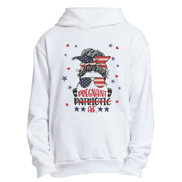 Funny Pregnant Patriotic Messy Bun Woman Urban Pullover Hoodie