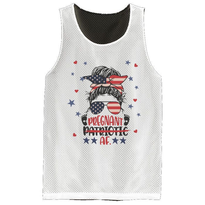 Funny Pregnant Patriotic Messy Bun Woman Mesh Reversible Basketball Jersey Tank