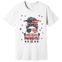 Funny Pregnant Patriotic Messy Bun Woman Premium T-Shirt