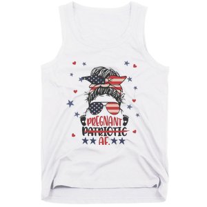 Funny Pregnant Patriotic Messy Bun Woman Tank Top