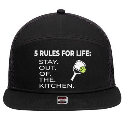 Funny Pickleball Pun Stay Out Of The Kitchen Green Gift 7 Panel Mesh Trucker Snapback Hat