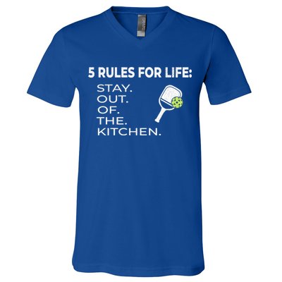Funny Pickleball Pun Stay Out Of The Kitchen Green Gift V-Neck T-Shirt