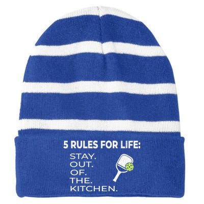 Funny Pickleball Pun Stay Out Of The Kitchen Green Gift Striped Beanie with Solid Band