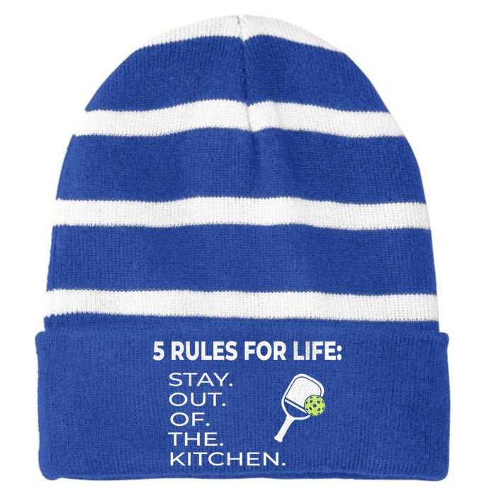 Funny Pickleball Pun Stay Out Of The Kitchen Green Gift Striped Beanie with Solid Band