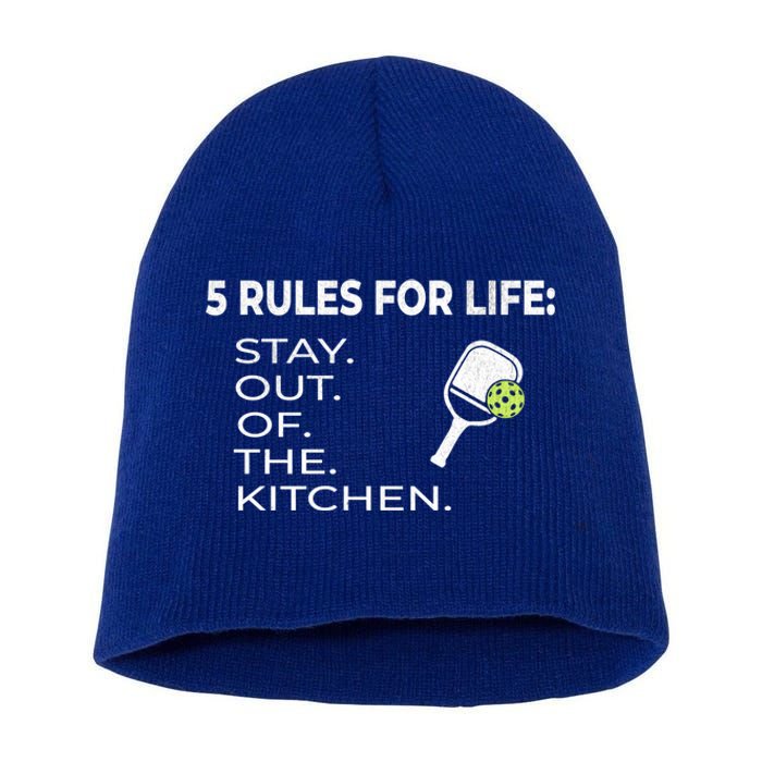 Funny Pickleball Pun Stay Out Of The Kitchen Green Gift Short Acrylic Beanie