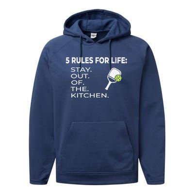 Funny Pickleball Pun Stay Out Of The Kitchen Green Gift Performance Fleece Hoodie