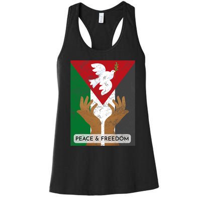 Free Palestine Peace & Freedom Support Palestine And Gaza Women's Racerback Tank