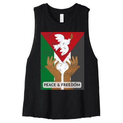 Free Palestine Peace & Freedom Support Palestine And Gaza Women's Racerback Cropped Tank