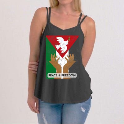 Free Palestine Peace & Freedom Support Palestine And Gaza Women's Strappy Tank