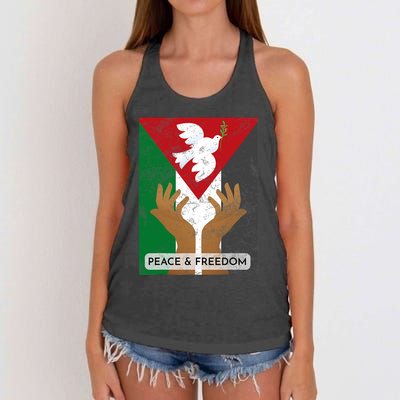 Free Palestine Peace & Freedom Support Palestine And Gaza Women's Knotted Racerback Tank