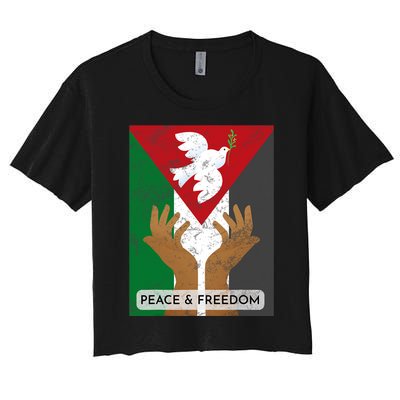 Free Palestine Peace & Freedom Support Palestine And Gaza Women's Crop Top Tee