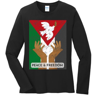 Free Palestine Peace & Freedom Support Palestine And Gaza Ladies Long Sleeve Shirt