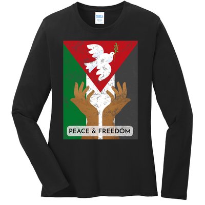 Free Palestine Peace & Freedom Support Palestine And Gaza Ladies Long Sleeve Shirt