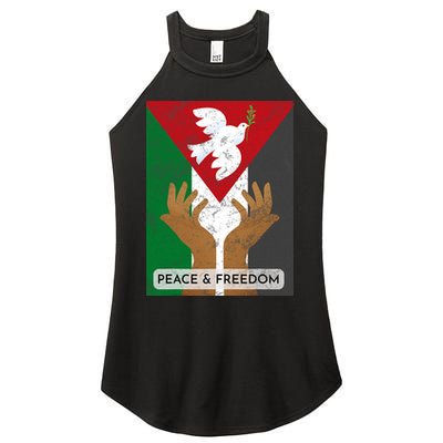 Free Palestine Peace & Freedom Support Palestine And Gaza Women's Perfect Tri Rocker Tank
