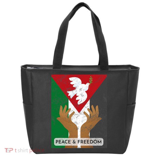 Free Palestine Peace & Freedom Support Palestine And Gaza Zip Tote Bag