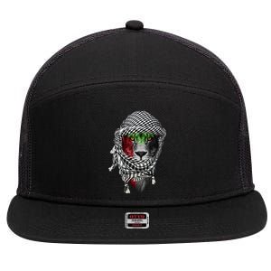 Free Palestine Palestinian Lion Gift 7 Panel Mesh Trucker Snapback Hat