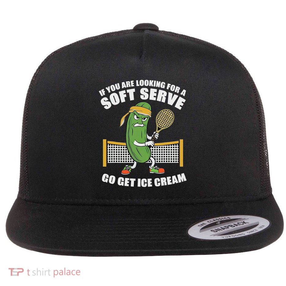 Funny Pickleball Playing Pickle Tennis Soft Serve Ice Cream Flat Bill Trucker Hat