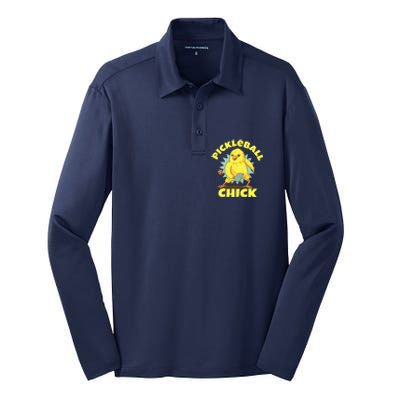 Funny Pickleball Pickleball Chick Player Loves To Play Silk Touch Performance Long Sleeve Polo